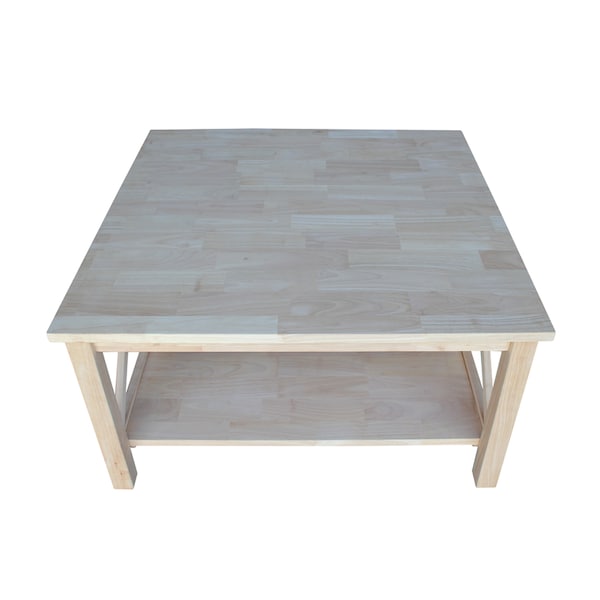 Square Hampton  Coffee Table, 34 In W X 34 In L X 18 In H, Wood, Unfinished